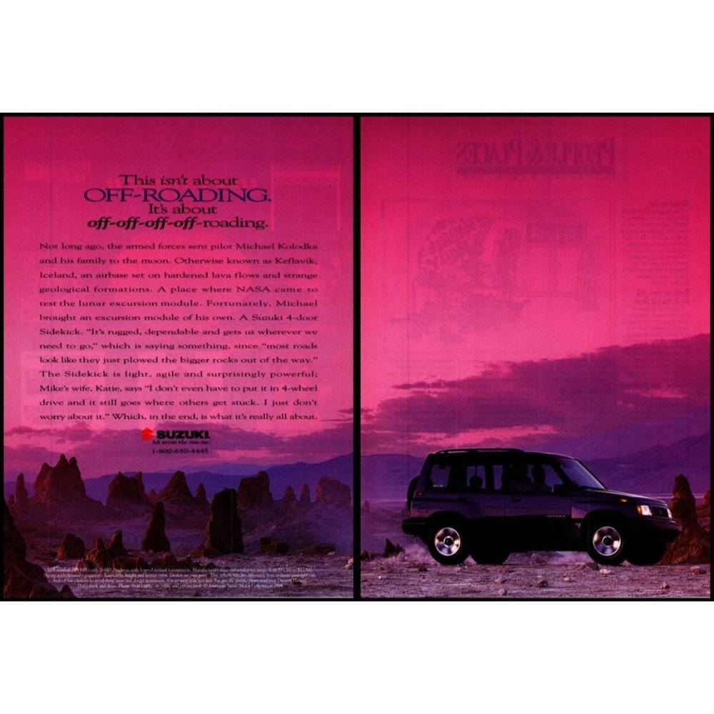 1995 Suzuki Sidekick SUV 2 Page Vintage Print Ad Iceland Sunset Dusk Wall Art